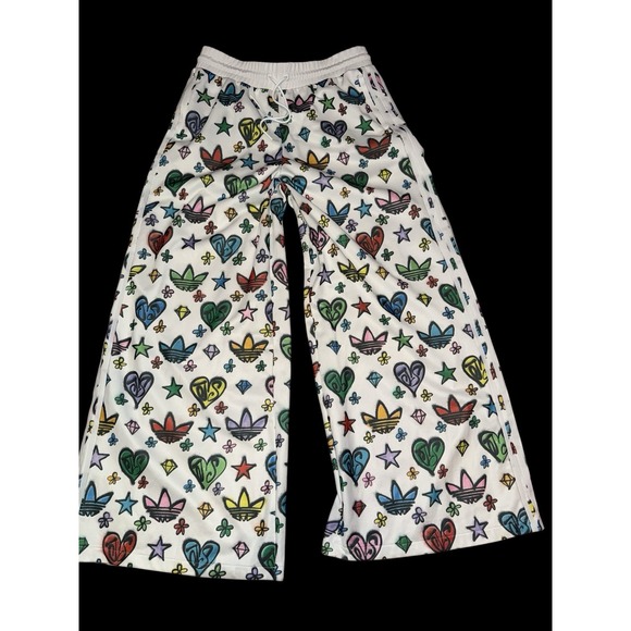 Adidas x Jeremy Scott White Mono Wide Track Pants Sz XL Colorful Graffiti‎  Y2K - Picture 3 of 15